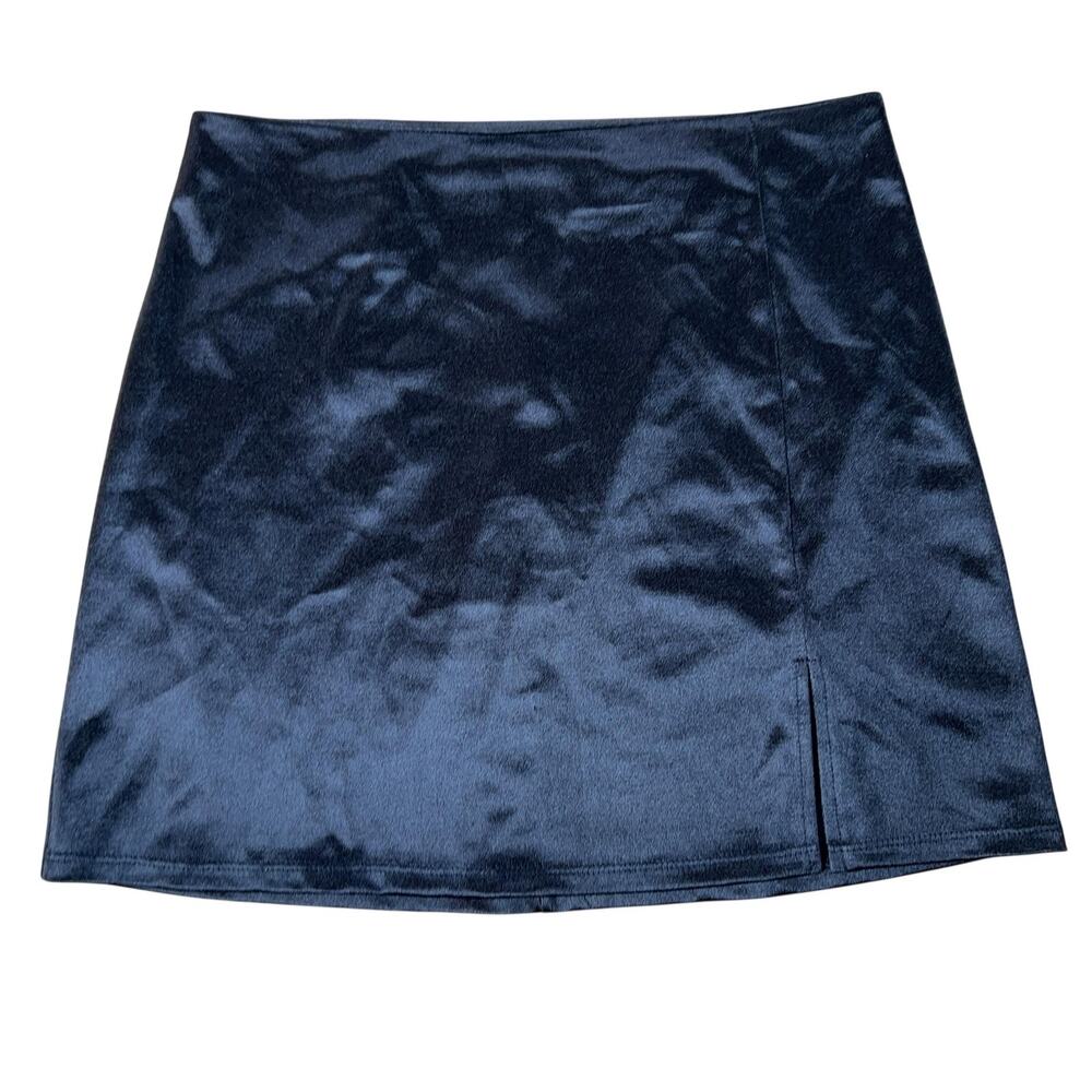 Originality Skirt Womens L Black Velvet Pencil Short Zip Slit Party Casual